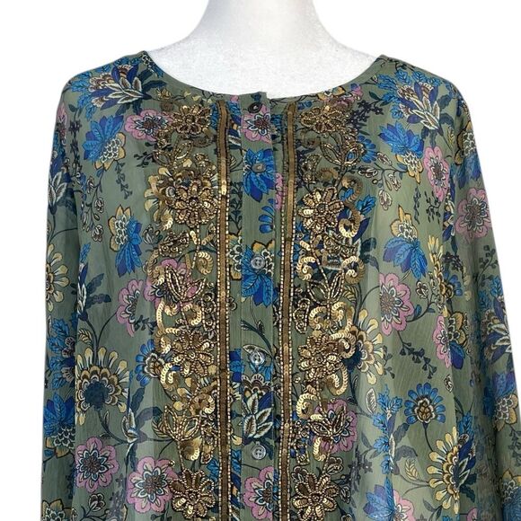 Soft Surroundings Floral Ceres Tunic Top Size L‎ NEW Boho Embellished - Picture 2 of 11
